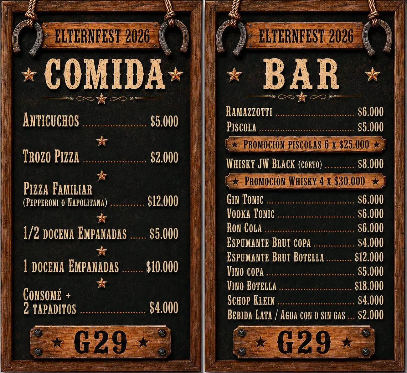 Carta de comida y bar