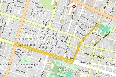 Mapa de la ruta 3K de la Farbenlauf: Hochstetter, Av. Pablo Neruda y giro en Av. Javiera Carrera