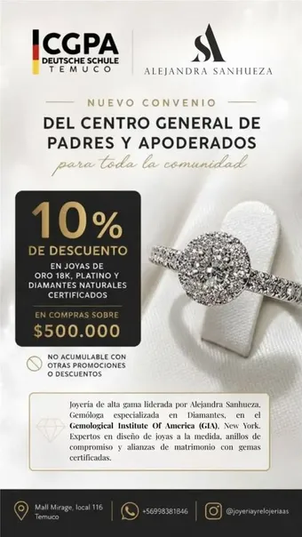 Afiche del convenio Joyería y Relojería Alejandra Sanhueza